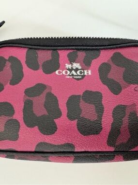 Coach Magenta and Black Leopard Zip Pouch